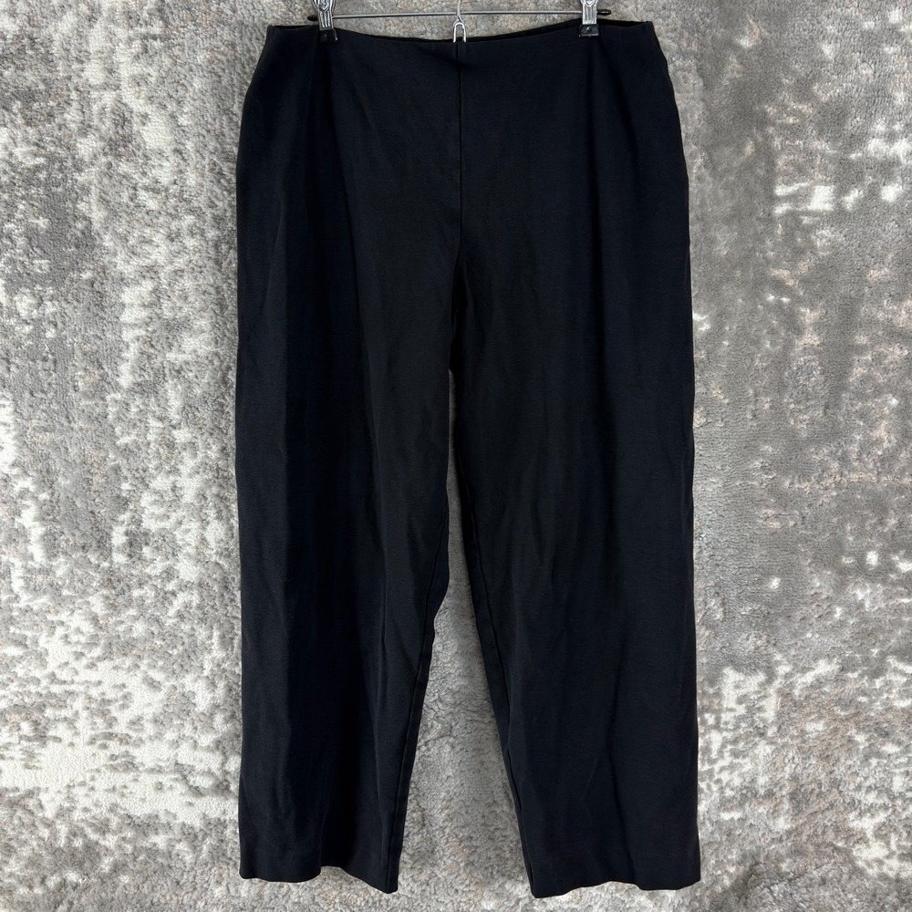 Eileen Fisher Size L Minimalist Career‎ Straight Leg Pants Black Pullover Ankle